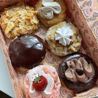 Bienenstich, Boston Cream, Strawberry Cream, Banana Toffee, Rhubarb Crumble, Mousse au chocolat   at Brammibal's Donuts - Eppendorfer Baum in Hamburg