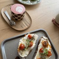 Vegan ricotta toast and pink oat lattee  at Maison Savannah  in Ibiza