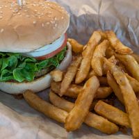 Veggie burger and fries at Porthole Pub Bar & Grill in Ocean Shores