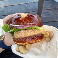 Chick’n Burger with Fried Pickles at The Vegan Phoenix in Beaverton
