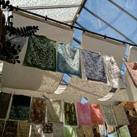 Part of the Morris-inspired decorations for the current exhibition (May 2025) at Deeney's Cafe in East London