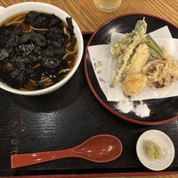 Soba with algae, and vegetable tempura   at Sarashina Horii in Tokyo