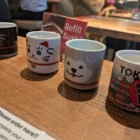 Sake flight in cute cups at Vegan Sushi Tokyo in Tokyo