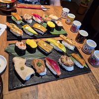 Full tasting boards and paired vegan sake at Vegan Sushi Tokyo in Tokyo