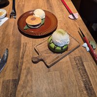 Matcha donut and red bean paste pancakes with ice cream. at Vegan Sushi Tokyo in Tokyo