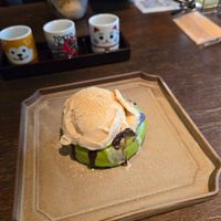 Dessert is matcha donut with ice cream (very good) at Vegan Sushi Tokyo in Tokyo