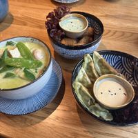 20. Cari Xanh, 14. Krispy Tom & 7. Green Gyoza (left to right)  at Mandala in Bonn