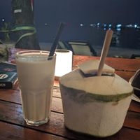 Vegan smoothie and fresh coconut at Goodtime Adventure Beach Club in Koh Tao