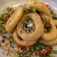 Konjac Kalamari, with a very spicy salad. 🌶️🌶️🌶️ at Velicious Café in North Narrabeen