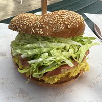 Curry egg bagel   at Velicious Café in North Narrabeen