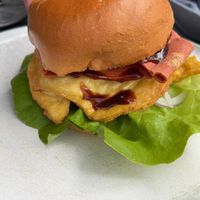 Vegan brekkie burger   at Velicious Café in North Narrabeen