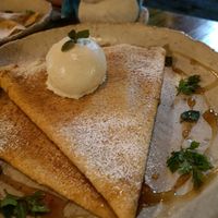 Crepe with vegan butter, vegan ice, salt and something like maple syrup at meguri coffee  in Nikko
