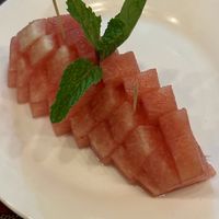 Free dessert, watermelon slices with mint!  at Kerala Palace Authentic Indian Restaurant in Nha Trang