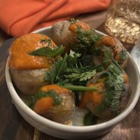 Canary Island Potatoes - Verde / Rojo  at Aioli Restaurant by Chris Finnigan in Birtley
