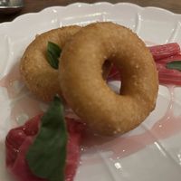 Warm Doughnuts with Rhubarb & basil  at Aioli Restaurant by Chris Finnigan in Birtley
