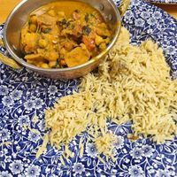 Simple sweet potato,  chickpea and spinach curry with pilau rice at The Mail Rooms in Ross-on-wye