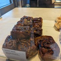 Sticky bun display at NORS Bakery (White Rabbit Bakery) in Duebendorf