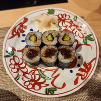 Cucumber sushi and squash sushi at Eigikutei in Los Angeles