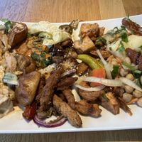 Hot and cold items from the all-vegan buffet  at Sattgrün - Hafen in Dusseldorf