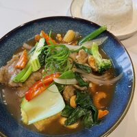 Pad med ma maung with vegan chicken and coconut rice  at Sai Nahm Thai Kitchen in Norwest