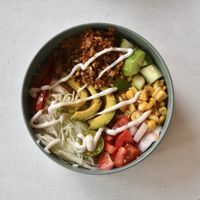 Bowl with crumbled Tofu   at El Flamenco Cafe  in San Juan Siquijor