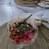 Coucous auf Rote Beete - Hummus - Teppich at Delta Hotel in Deltebre