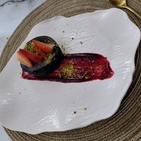 Veganer Coulant mit Mandarinensorbet at Delta Hotel in Deltebre