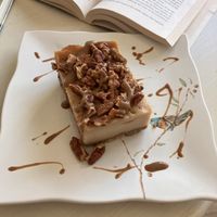 Pecan Cheesecake (I added the vegan caramel drizzle bc I had some leftover from a recipe but it’s delicious without, too!) #Veganuary at EarthFed in Savannah