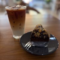 Banana cake and Thai iced teaa  at V-Tribe in Chiang Mai
