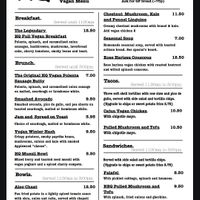 Vegan menu at HQ Urban Kitchen in Swansea