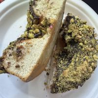 The chocolate pistachio “not a donut, more like marzipan poundcake donut”  at Donerds Donuts in Bethlehem