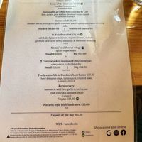 limited tour menu as of sept 2023 at Fitz's Bar in Doolin