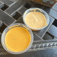 vegan spicy mayo (left) and vegan white sauce (right)  at Sus Hi Eatstation - Colonial in Orlando