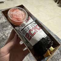 Really cute packaging. Ginger and vegan white sauce in the containers  at Sus Hi Eatstation - Colonial in Orlando