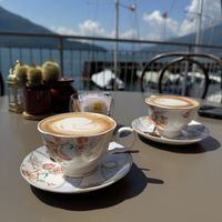 Soy milk cappuccino   at Flambè al lago in Domaso