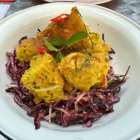 Kohlrabi kerabu with enoki fritters  at Ma-Makan in Berlin
