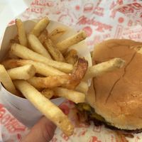 Fries and cheezeburger   at Moonburger in Poughkeepsie