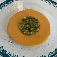Peach gazpacho   at Kinita Restaurant & Beach Club in Los Alcazares