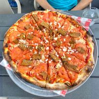 This is the Vegan Bacon Pizza with temped bacon so good! at Da Legna at Nolo in New Haven