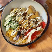 The kids bowl with vegan nuggets at Mamasana in Santander