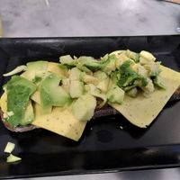 Ciabatta with avocado and vegan cheese at Farmacia 1040 in Vienna