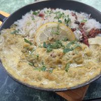 Vegan chickpea curry dish  at Apégo in Paris