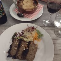 French onion soup (behind), bean pate (front) at Le Potager du Marais - Saint Paul in Paris