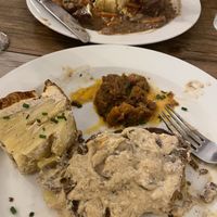 Beef bourguignon (back) and Seitan with cashew mushroom cream sauce (front)  at Le Potager du Marais - Saint Paul in Paris