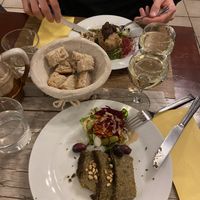 Entrées: Pomme de terre rôtie and Mushroom pâté  at Le Potager du Marais - Saint Paul in Paris