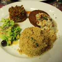 Crusty Quinoa Burger with Quinoa, Green Beans and Mushroom Sauce. at Le Potager du Marais - Saint Paul in Paris