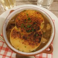 Onion soup (divine) at Le Potager du Marais - Saint Paul in Paris