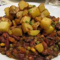 Chili sin carne with potatoes. I loved the potatoes. And the chili was perfect. at Le Potager du Marais - Saint Paul in Paris