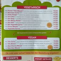 Vegetarische und vegane Speisekarte at Raj Mahal - Hamm - Takeaway & Delivery Only in Hamburg