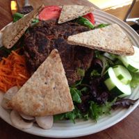 Veggie burger salad! at Cafe Con Leche in Newtown